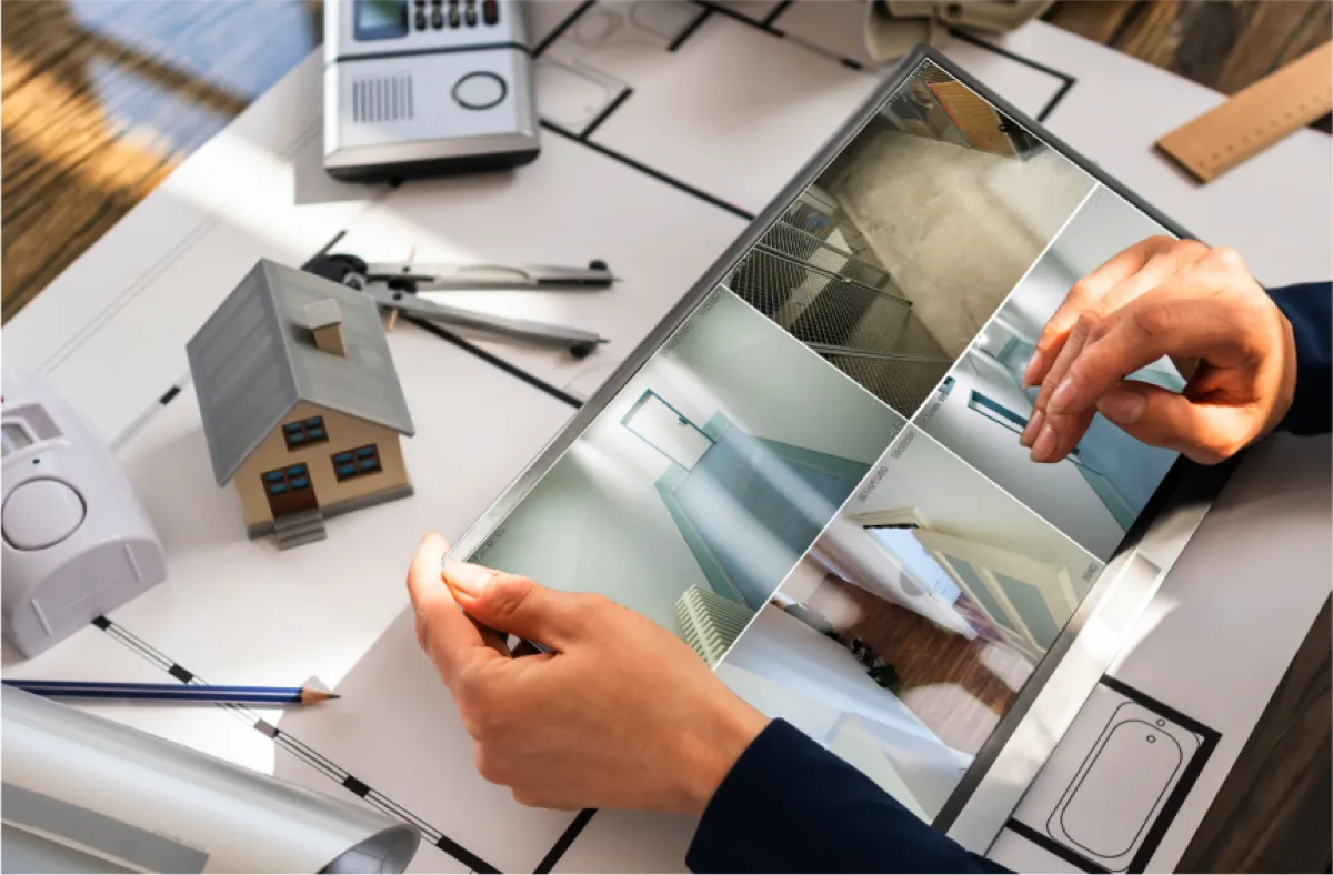 Designer and homeowners reviewing 3D drawings